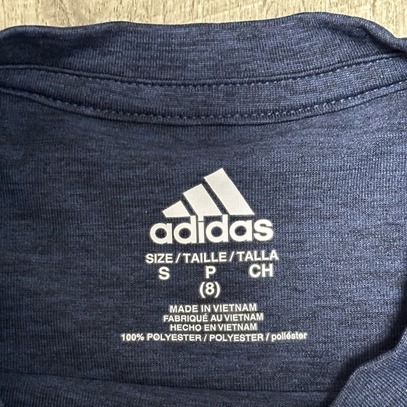 Adidas Youth YS Small 8 Short Sleeve T-Shirt Top Tee Navy Blue White Aeroready - Picture 6 of 7